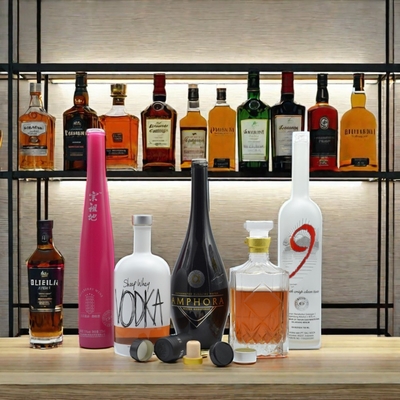 Klar 375 ml 500 ml 700 ml 750 ml Custom Frosted Printing Spray Brandy Whisky Liquor Wodka Flasche mit Kappe