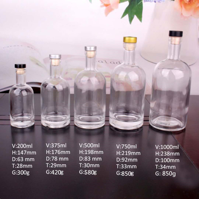 FOB Leere Glasflasche für Wodka, Spirituosen, Whisky und Wein Kapazität 250 ml 500 ml 700 ml 750 ml 1l