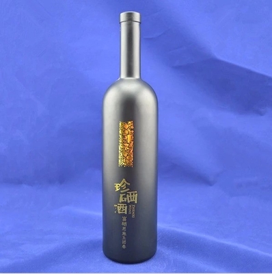 750 ml schwarze Whisky-Glasflasche mit Decal-Oberfläche und Korkverschluss