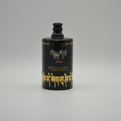 750 ml schwarze Whisky-Glasflasche mit Decal-Oberfläche und Korkverschluss