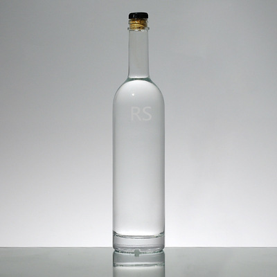 Leere, transparente 700 ml Korkkopf, klare Wodka-Glasflasche für Alkohol