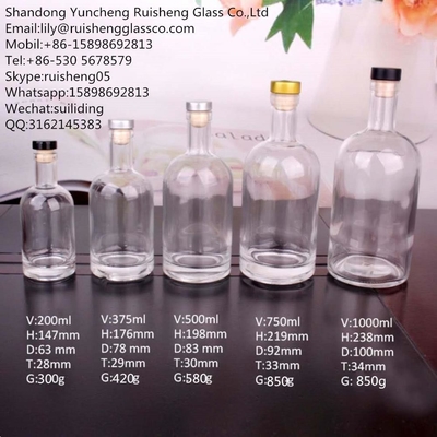 375 ml 200 ml 100 ml Flasche Glas Gin Whisky Wein Wodka Spirituosen Glasflasche mit Kork