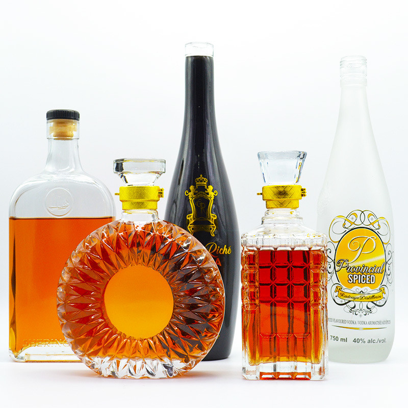 Custom Logo Druck 250 ml 500 ml 750 ml klare Glasflaschen für Flach Whisky Flasche