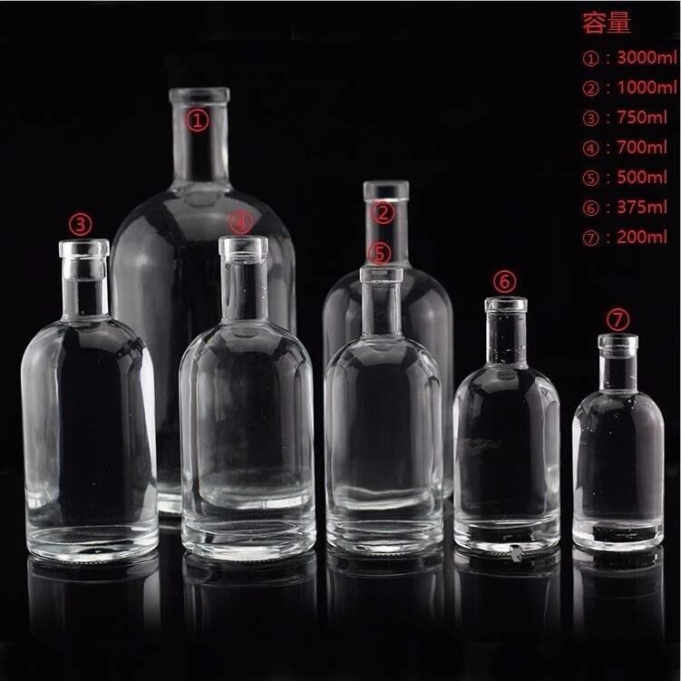 FOB Leere Glasflasche für Wodka, Spirituosen, Whisky und Wein Kapazität 250 ml 500 ml 700 ml 750 ml 1l