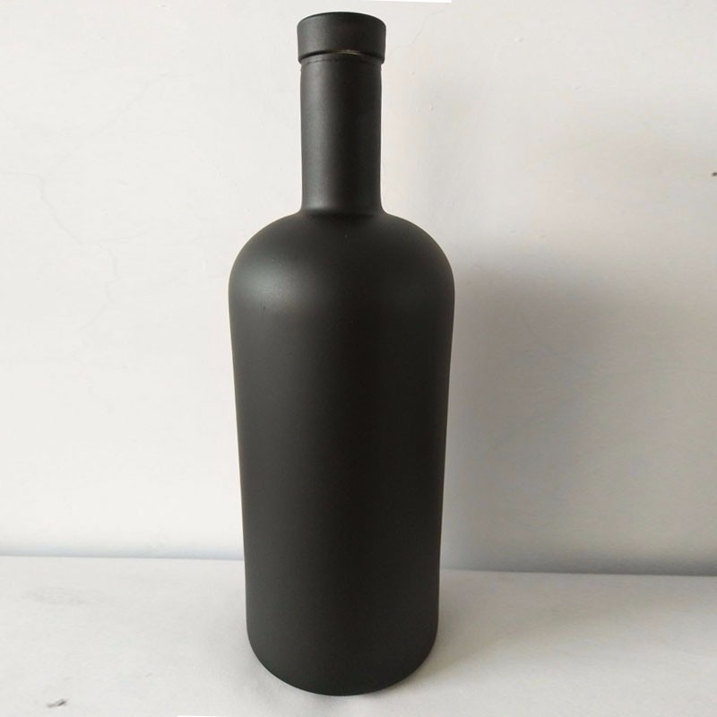 750 ml schwarze Whisky-Glasflasche mit Decal-Oberfläche und Korkverschluss